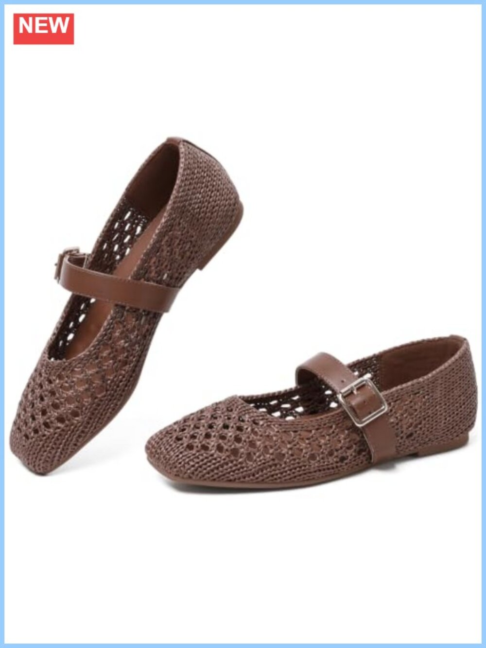 Square Toe Knit Flats Slip On Ballet Mary Jane Shoes